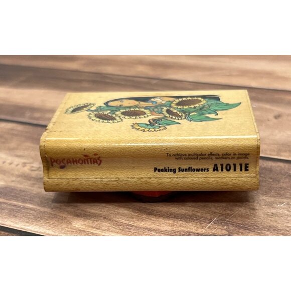 HTF RUBBER STAMPEDE A1011E PEEKING SUNFLOWER POCAHONTAS DISNEY WOOD MOUNT STAMP - Picture 3 of 6